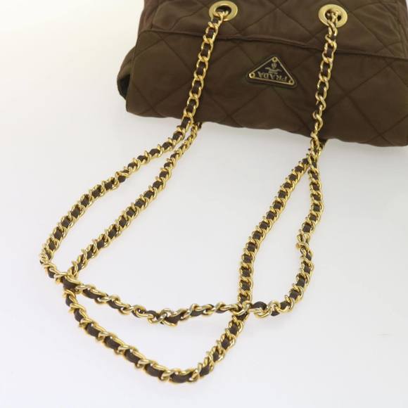 PRADA Quilted Chain Shoulder Bag Nylon Brown Auth yk10527 - Picture 7 of 16